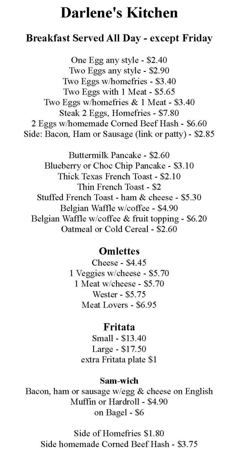 Darlene's Kitchen Menu, Chittenango, NY